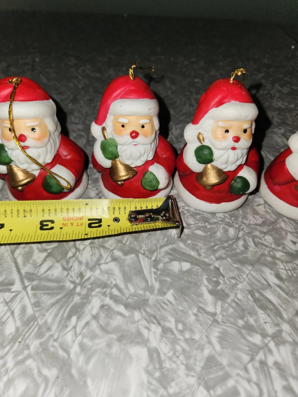 Classic Red Santa Bell Ornaments - Set of 5 Holiday Figurines